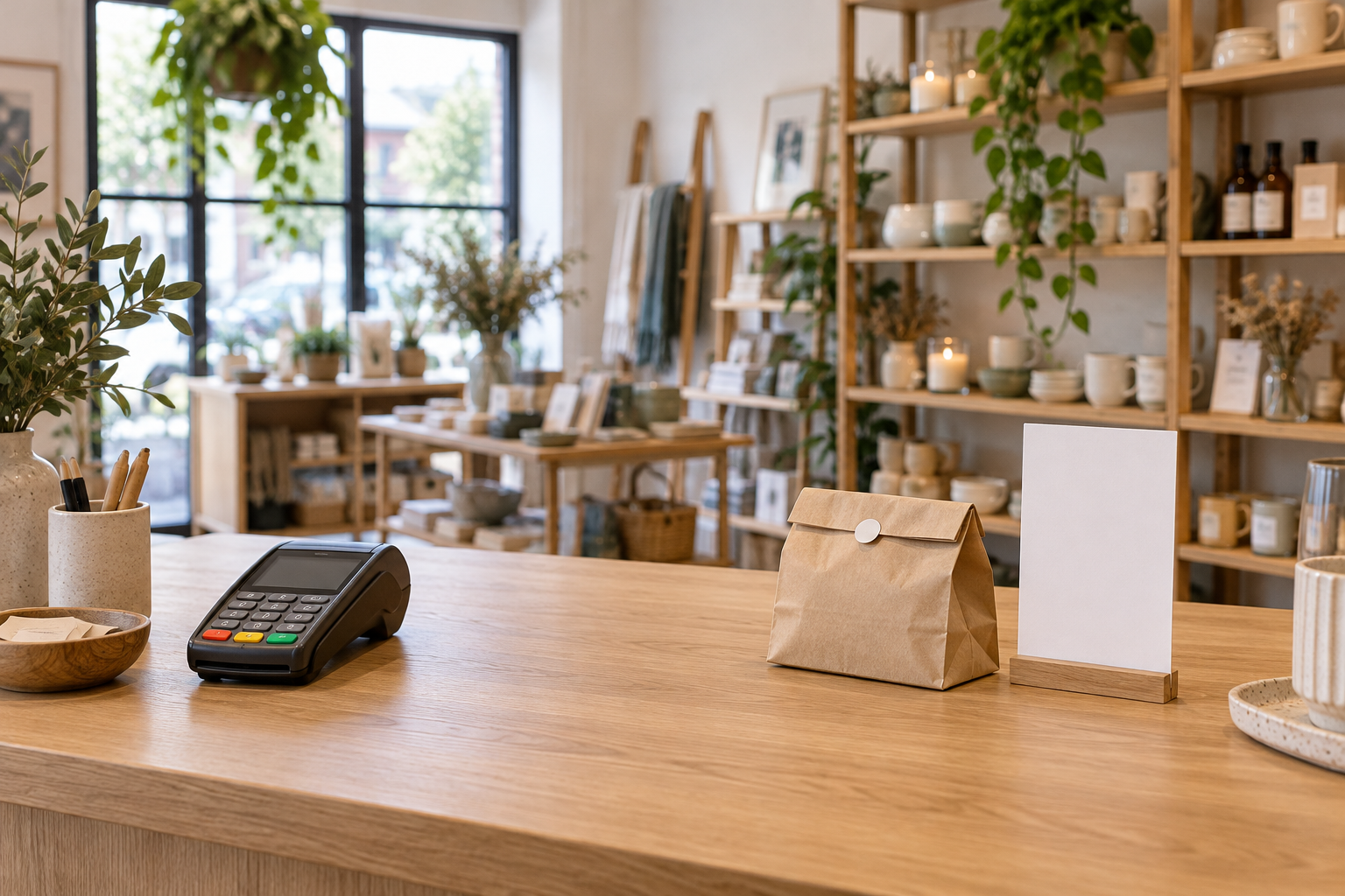 Shop counter with a card payment terminal